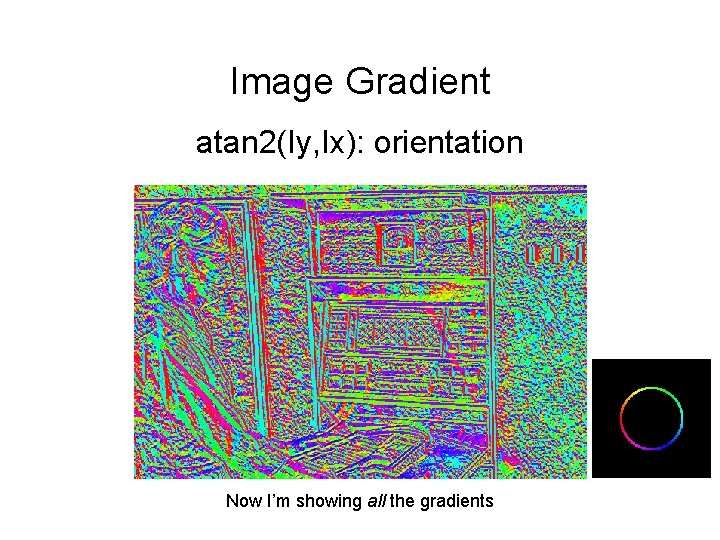 Image Gradient atan 2(Iy, Ix): orientation Now I’m showing all the gradients 