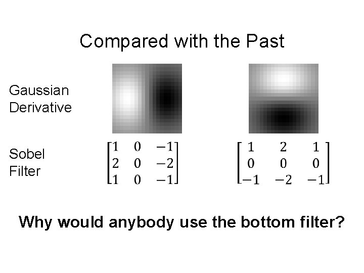 Compared with the Past Gaussian Derivative Sobel Filter Why would anybody use the bottom