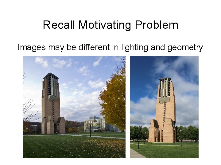 Recall Motivating Problem Images may be different in lighting and geometry 