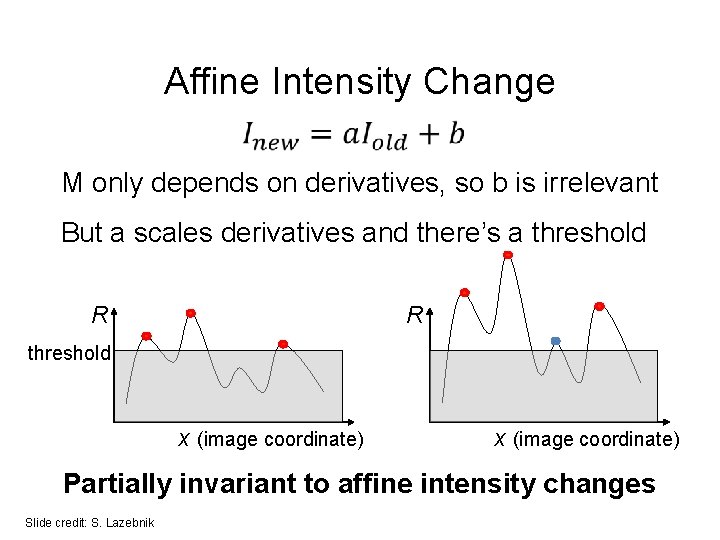 Affine Intensity Change M only depends on derivatives, so b is irrelevant But a