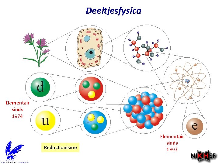 Deeltjesfysica Elementair sinds 1974 Reductionisme Elementair sinds 1897 