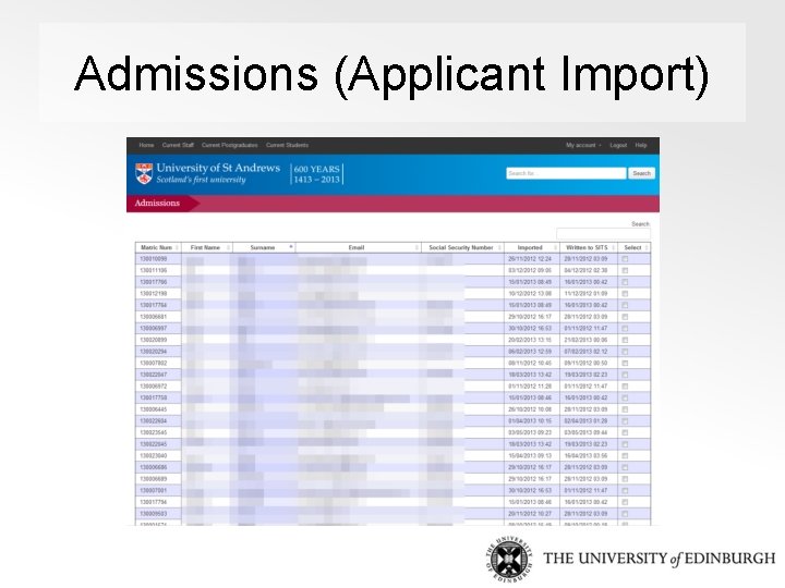 Admissions (Applicant Import) 