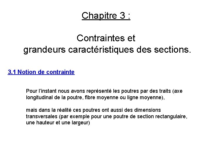 Chapitre 3 : Contraintes et grandeurs caractéristiques des sections. 3. 1 Notion de contrainte