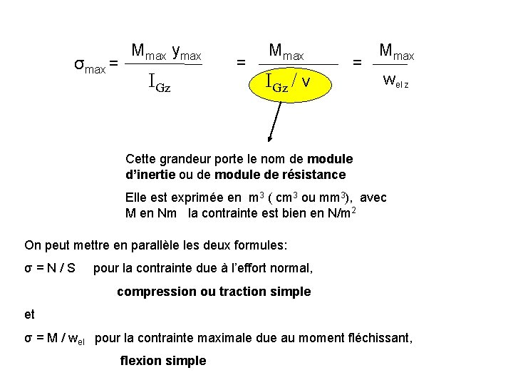 σmax = Mmax ymax IGz = Mmax IGz / v = Mmax wel z