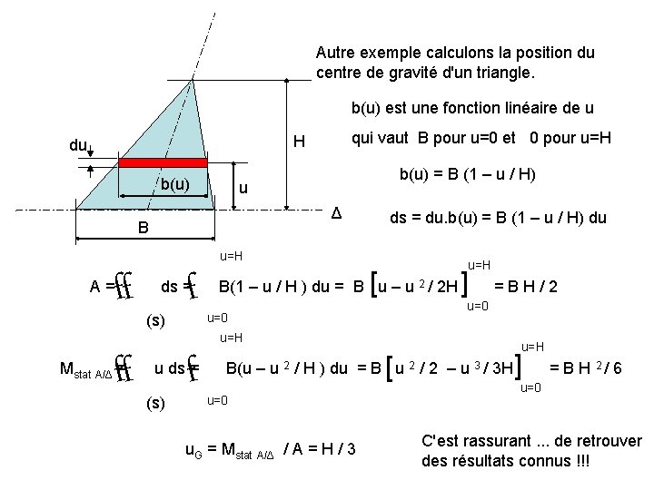 Autre exemple calculons la position du centre de gravité d'un triangle. b(u) est une