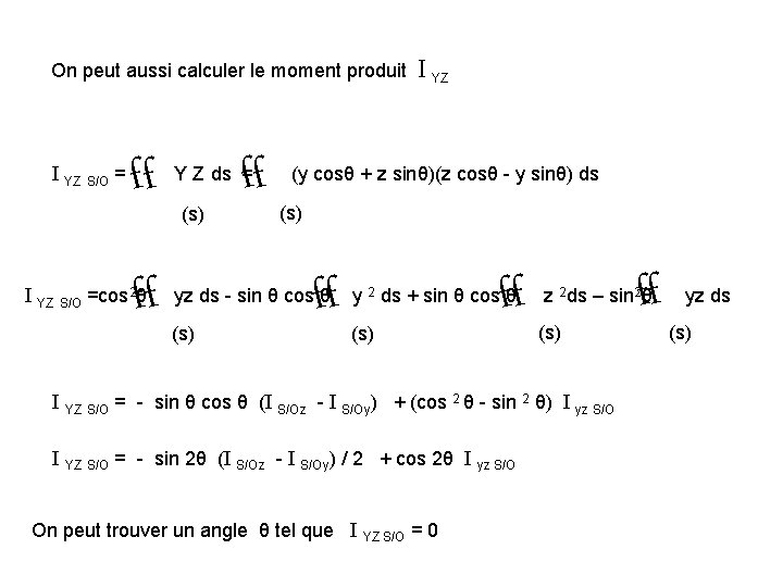 On peut aussi calculer le moment produit I YZ ff ff I YZ S/O