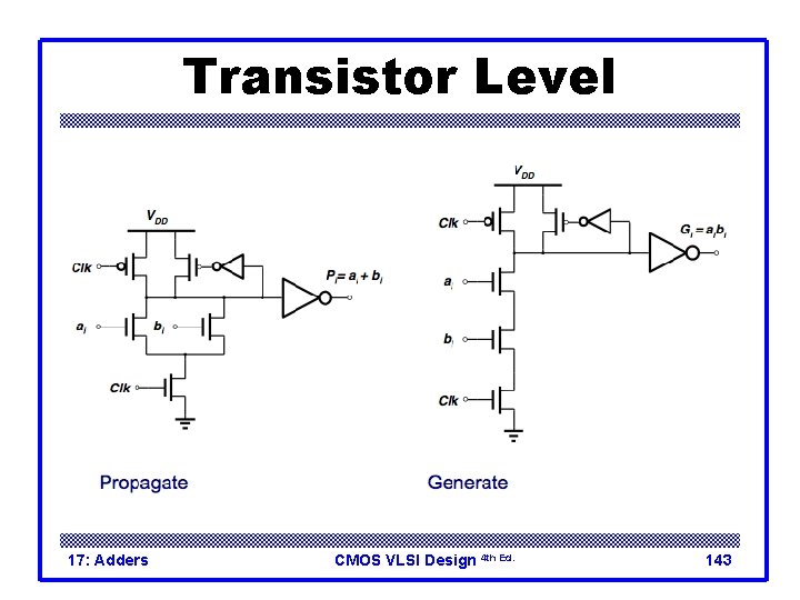 Transistor Level 17: Adders CMOS VLSI Design 4 th Ed. 143 