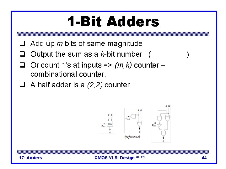 1 -Bit Adders q Add up m bits of same magnitude q Output the