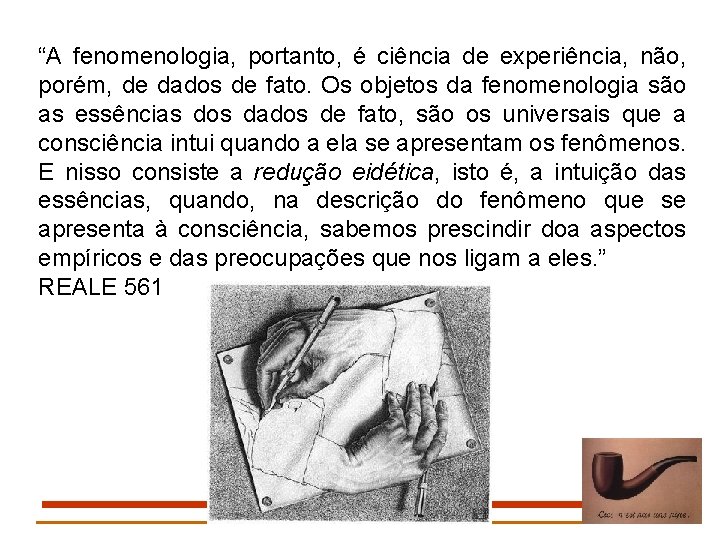 “A fenomenologia, portanto, é ciência de experiência, não, porém, de dados de fato. Os