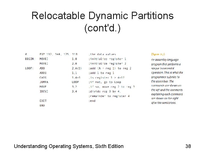 Relocatable Dynamic Partitions (cont'd. ) Understanding Operating Systems, Sixth Edition 38 