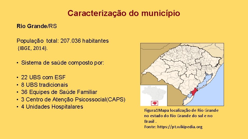 Caracterização do município Rio Grande/RS População total: 207. 036 habitantes (IBGE, 2014). • Sistema