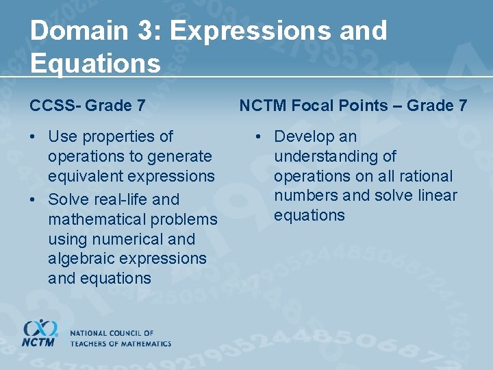 Domain 3: Expressions and Equations CCSS- Grade 7 • Use properties of operations to