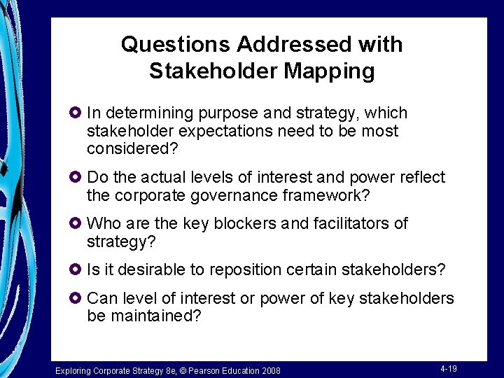 Questions Addressed with Stakeholder Mapping £ In determining purpose and strategy, which stakeholder expectations