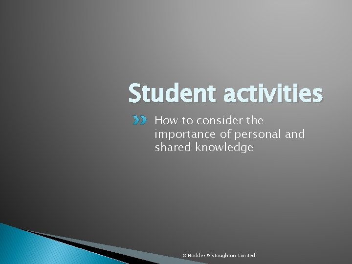 Student activities How to consider the importance of personal and shared knowledge © Hodder