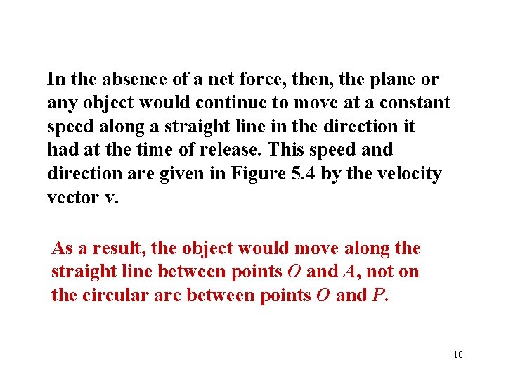 In the absence of a net force, then, the plane or any object would