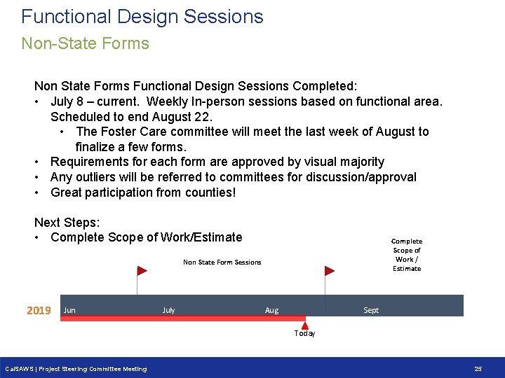 Functional Design Sessions Non-State Forms Non State Forms Functional Design Sessions Completed: • July