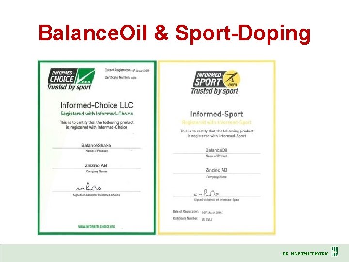 Balance. Oil & Sport-Doping DR. HARTMUT HORN 