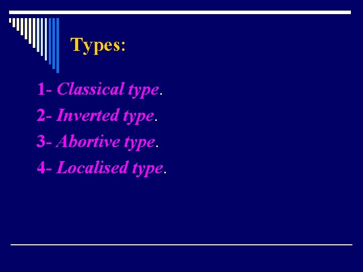 Types: 1 - Classical type. 2 - Inverted type. 3 - Abortive type. 4