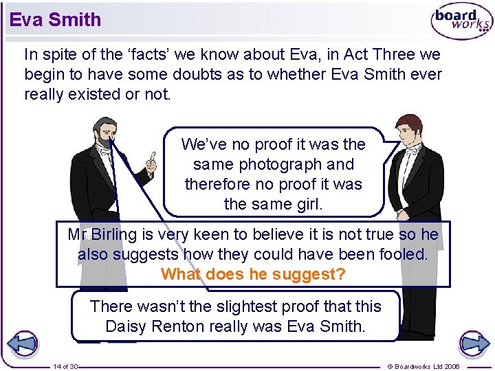 Eva Smith In spite of the ‘facts’ we know about Eva, in Act Three Eva Smith In spite of the ‘facts’ we know about Eva, in Act Three