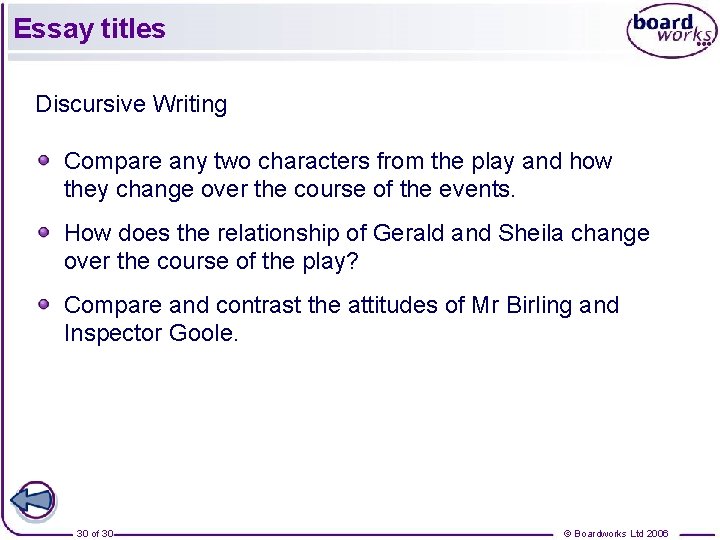 Essay titles Discursive Writing Compare any two characters from the play and how they Essay titles Discursive Writing Compare any two characters from the play and how they
