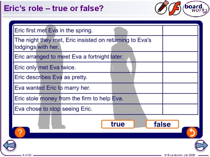 Eric’s role – true or false? 4 of 30 © Boardworks Ltd 2006 Eric’s role – true or false? 4 of 30 © Boardworks Ltd 2006