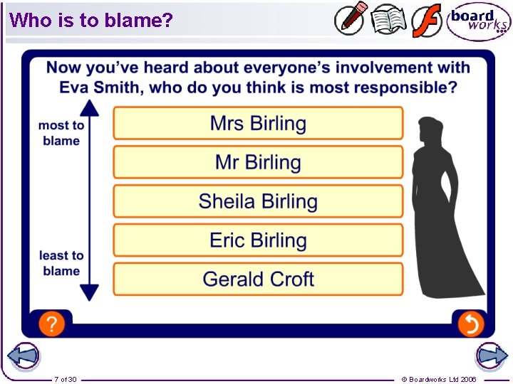 Who is to blame? 7 of 30 © Boardworks Ltd 2006 Who is to blame? 7 of 30 © Boardworks Ltd 2006