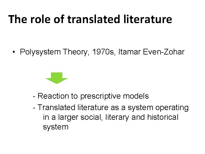 The role of translated literature • Polysystem Theory, 1970 s, Itamar Even-Zohar - Reaction