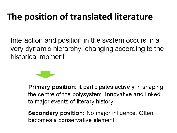 The position of translated literature Interaction and position in the system occurs in a