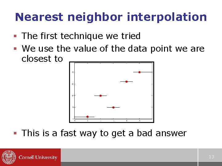 Nearest neighbor interpolation § The first technique we tried § We use the value Nearest neighbor interpolation § The first technique we tried § We use the value