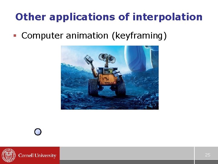 Other applications of interpolation § Computer animation (keyframing) 25 Other applications of interpolation § Computer animation (keyframing) 25