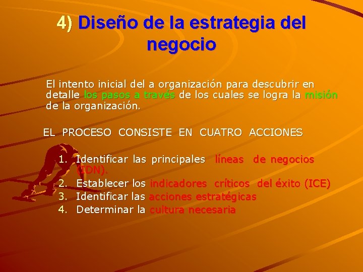 4) Diseño de la estrategia del negocio El intento inicial del a organización para