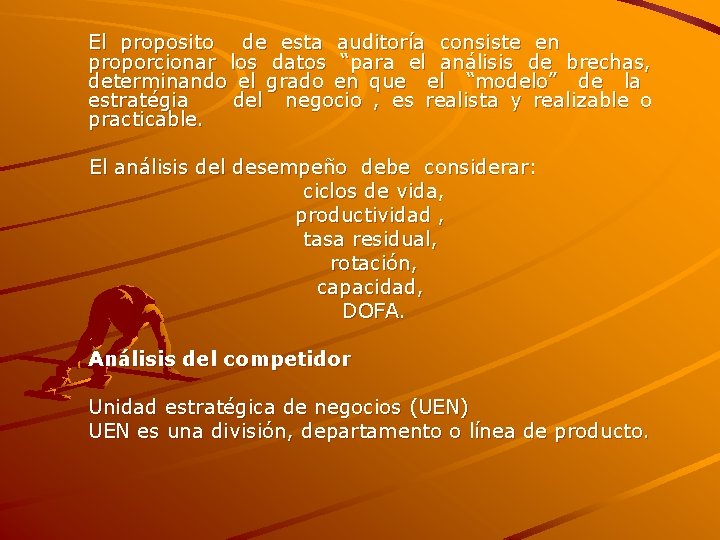 El proposito de esta auditoría consiste en proporcionar los datos “para el análisis de