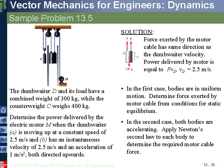 Ninth Edition Vector Mechanics for Engineers: Dynamics Sample Problem 13. 5 SOLUTION: Force exerted