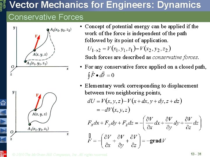 Ninth Edition Vector Mechanics for Engineers: Dynamics Conservative Forces • Concept of potential energy