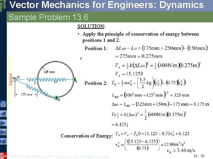 Ninth Edition Vector Mechanics for Engineers: Dynamics Sample Problem 13. 6 SOLUTION: • Apply