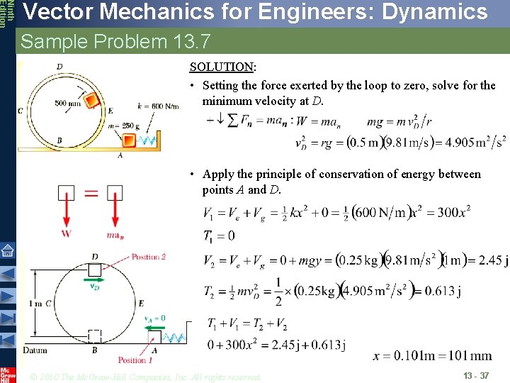 Ninth Edition Vector Mechanics for Engineers: Dynamics Sample Problem 13. 7 SOLUTION: • Setting