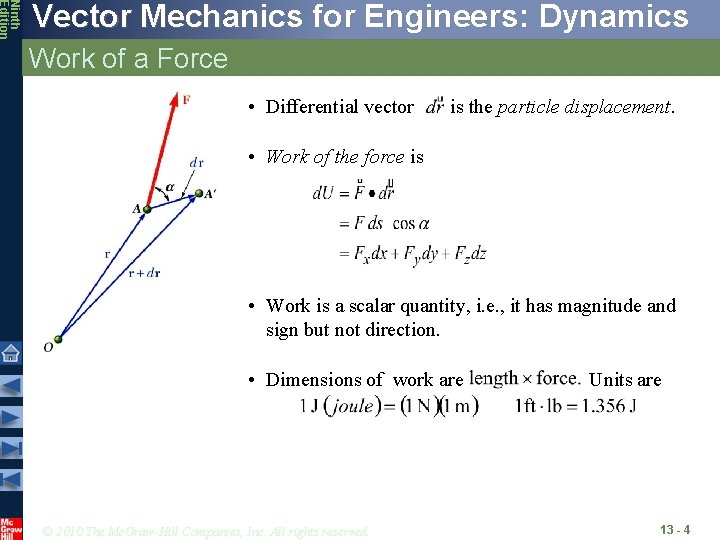 Ninth Edition Vector Mechanics for Engineers: Dynamics Work of a Force • Differential vector