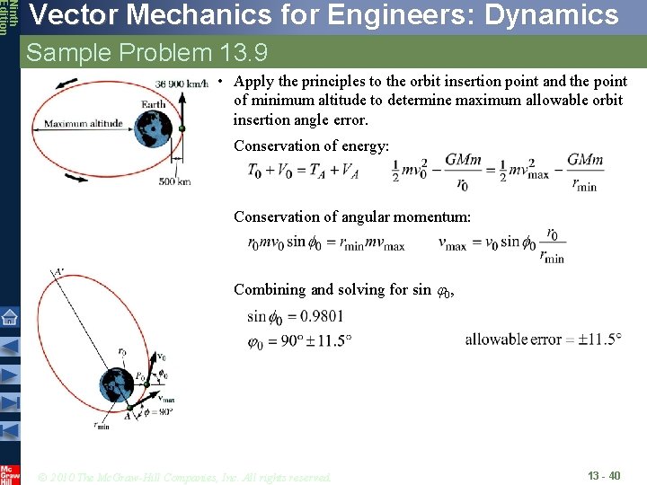 Ninth Edition Vector Mechanics for Engineers: Dynamics Sample Problem 13. 9 • Apply the