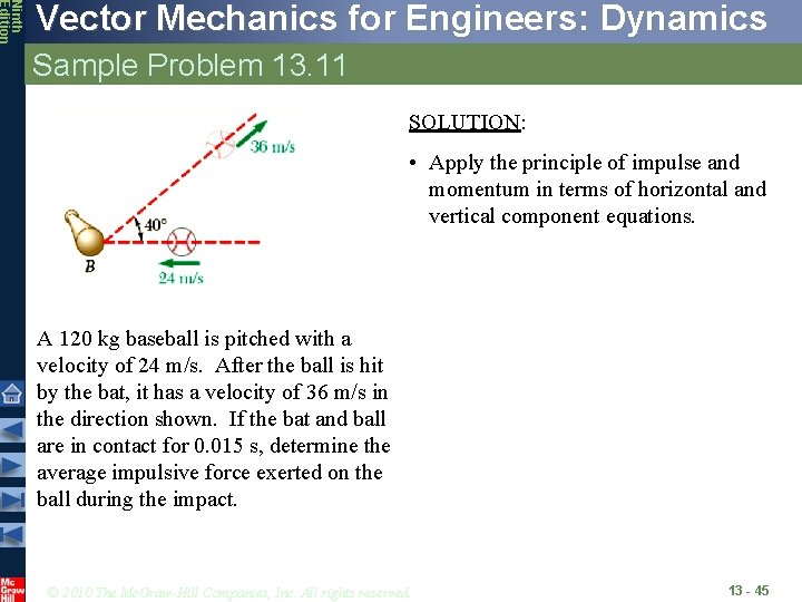 Ninth Edition Vector Mechanics for Engineers: Dynamics Sample Problem 13. 11 SOLUTION: • Apply