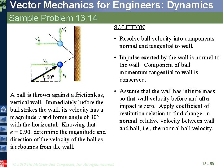 Ninth Edition Vector Mechanics for Engineers: Dynamics Sample Problem 13. 14 SOLUTION: • Resolve