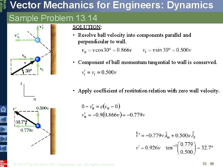 Ninth Edition Vector Mechanics for Engineers: Dynamics Sample Problem 13. 14 SOLUTION: • Resolve
