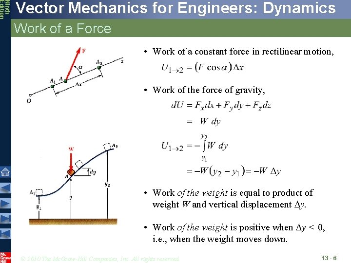 Ninth Edition Vector Mechanics for Engineers: Dynamics Work of a Force • Work of