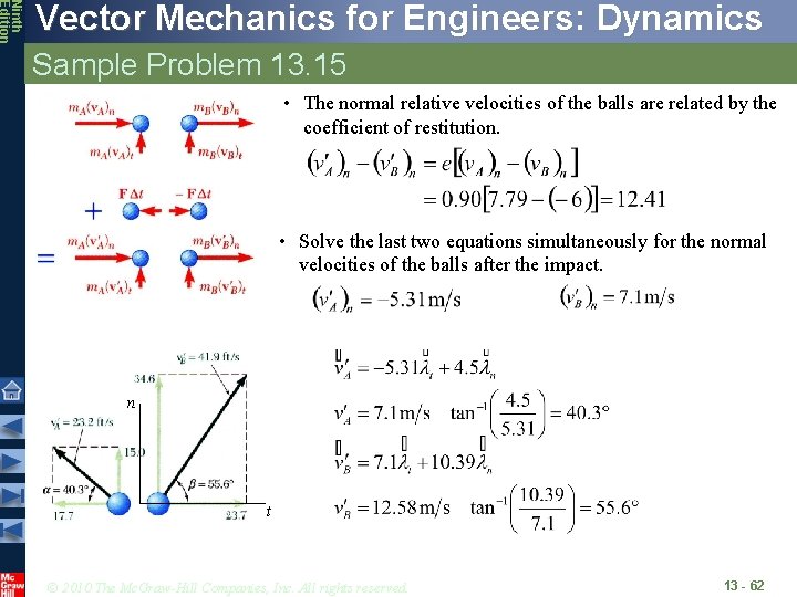 Ninth Edition Vector Mechanics for Engineers: Dynamics Sample Problem 13. 15 • The normal