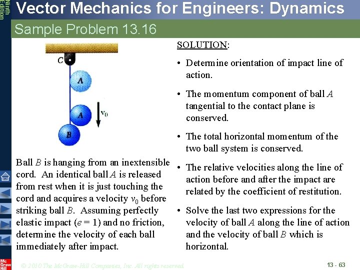 Ninth Edition Vector Mechanics for Engineers: Dynamics Sample Problem 13. 16 SOLUTION: • Determine