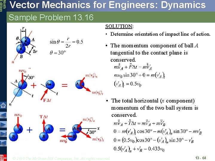 Ninth Edition Vector Mechanics for Engineers: Dynamics Sample Problem 13. 16 SOLUTION: • Determine