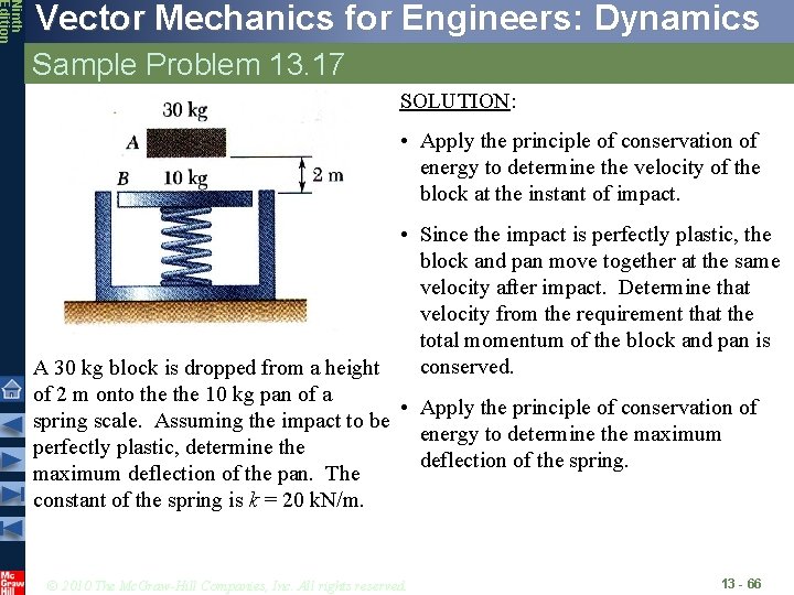 Ninth Edition Vector Mechanics for Engineers: Dynamics Sample Problem 13. 17 SOLUTION: • Apply