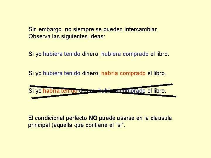 Sin embargo, no siempre se pueden intercambiar. Observa las siguientes ideas: Si yo hubiera