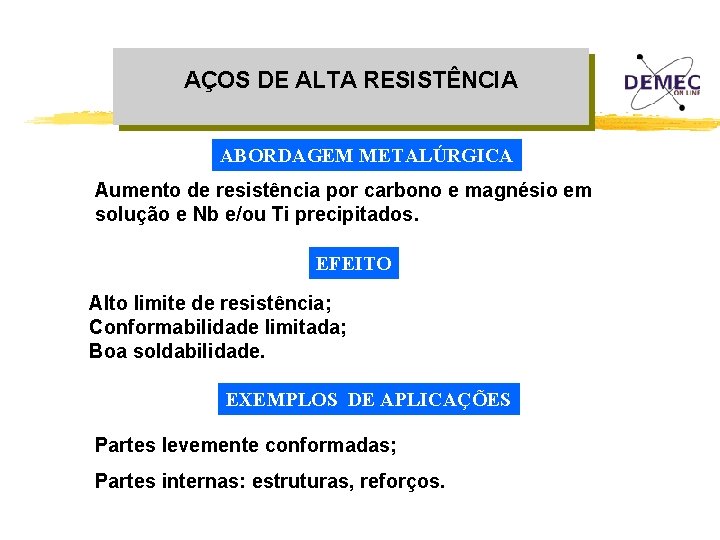 AÇOS DE ALTA RESISTÊNCIA ABORDAGEM METALÚRGICA Aumento de resistência por carbono e magnésio em