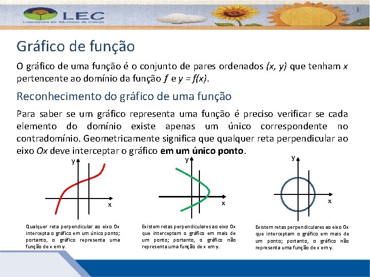 Gráfico de função O gráfico de uma função é o conjunto de pares ordenados