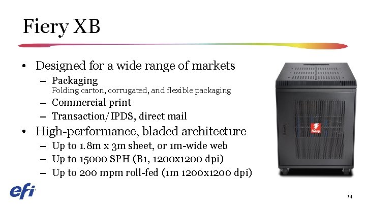 Fiery XB • Designed for a wide range of markets – Packaging Folding carton,
